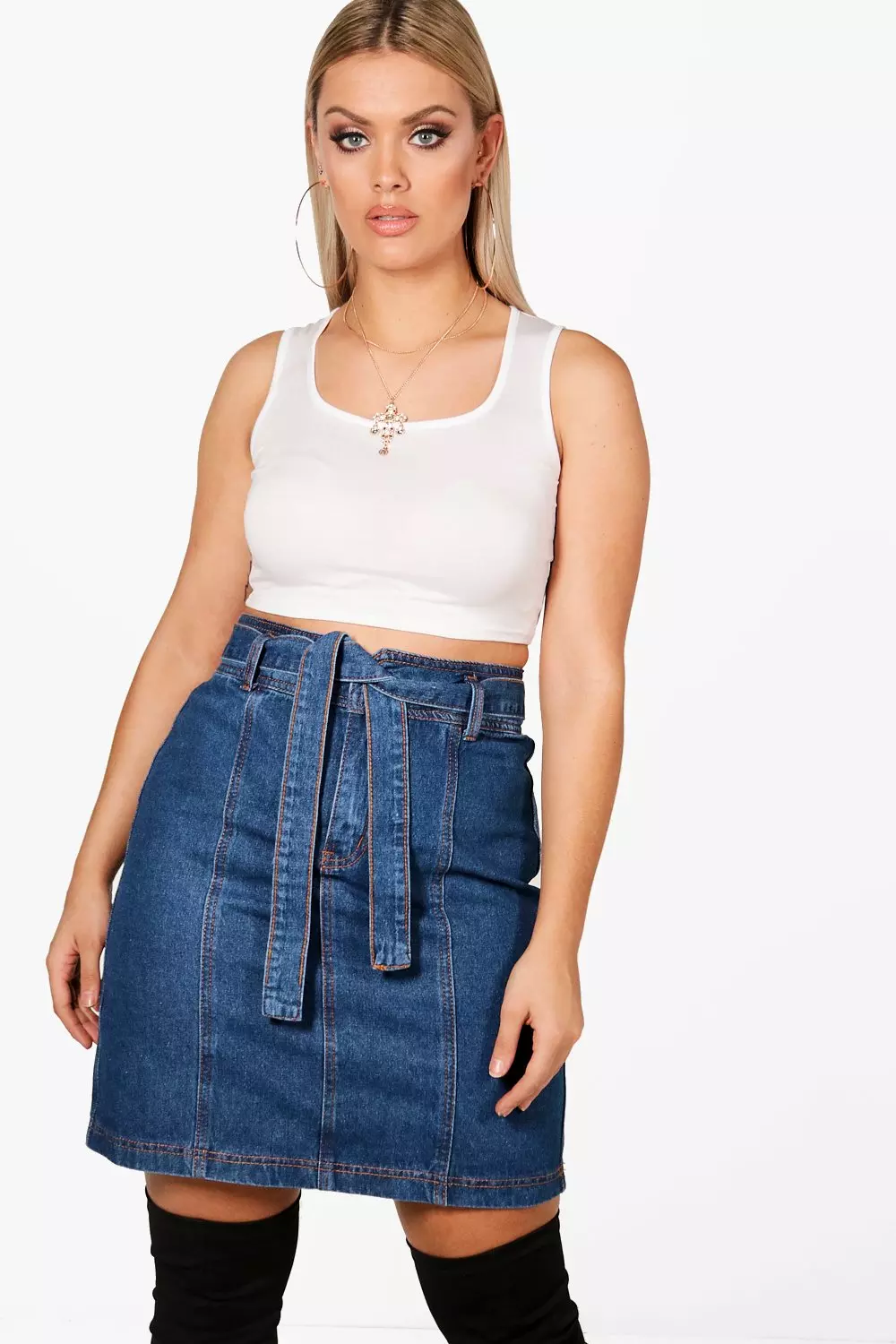 Paperbag waist denim clearance skirt